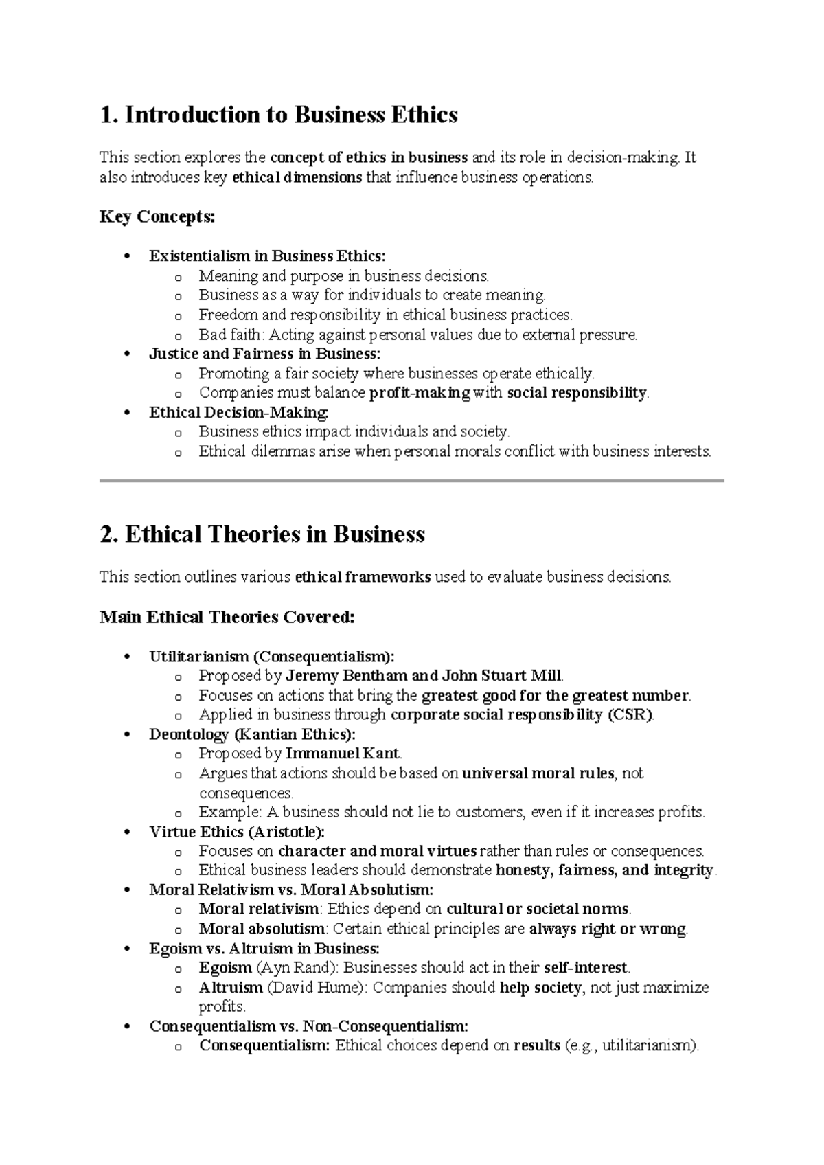 Wves 312 chapter summaries - 1. Introduction to Business Ethics This ...