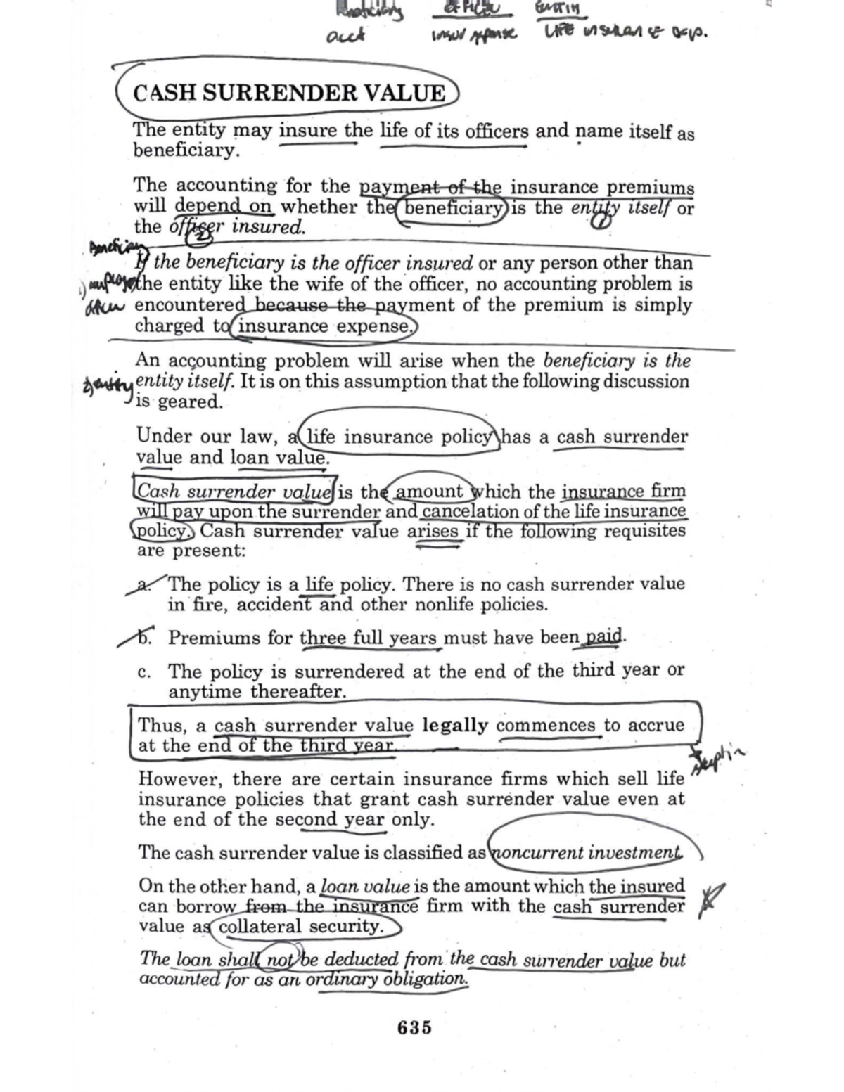 Lecture Notes on Cash Surrender Value and Accounting Procedures (ACCT ...