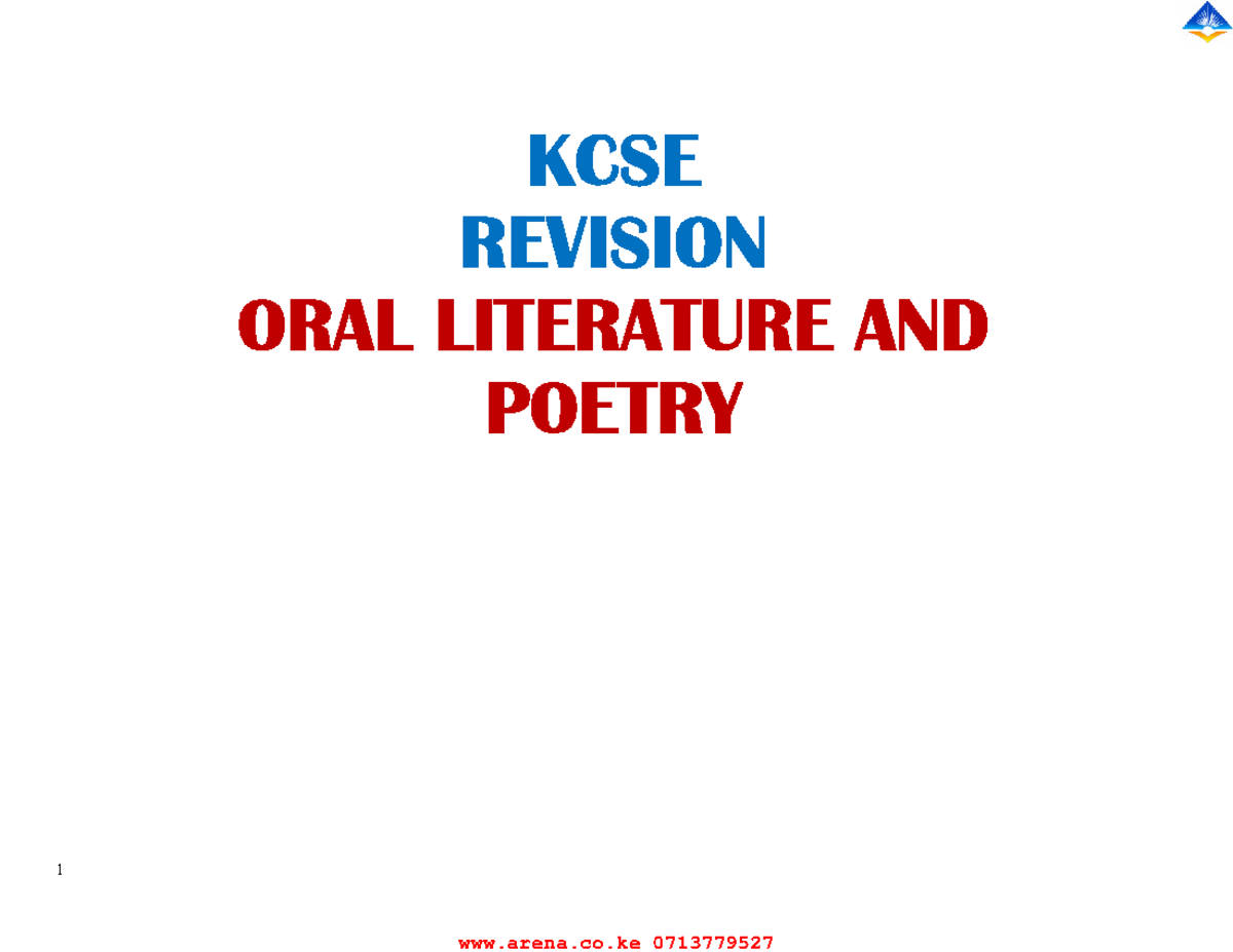 KCSE REVISION: ORAL LITERATURE & POETRY STUDY NOTES 0713779527 - Studocu