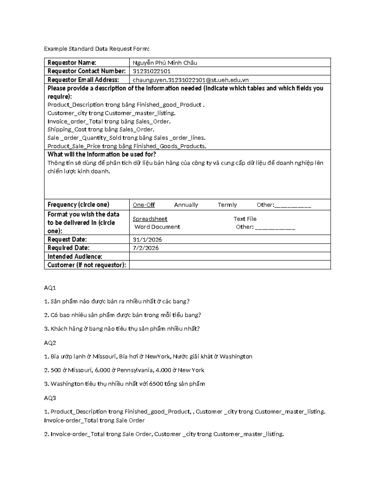 Lab 2-1 Data Request Form & Data Dictionaries Analysis - Studocu