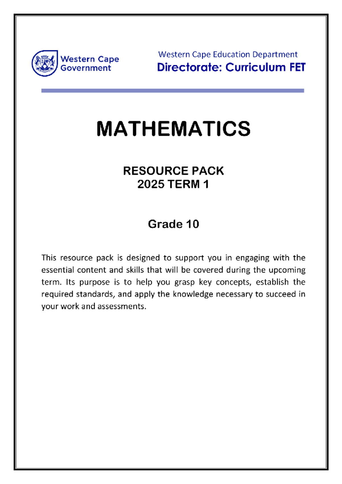 Grade 10 Mathematics Revision Booklet 2024 - Term 1 Resource Pack - Studocu