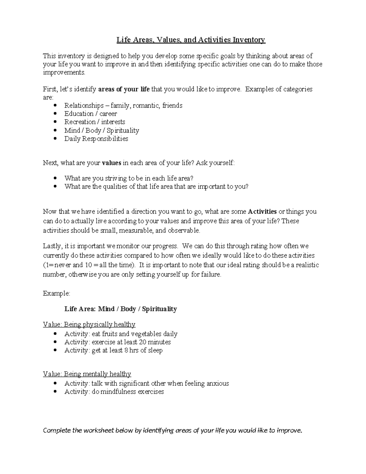 Goal Setting Inventory: A Comprehensive Life Improvement Guide - Studocu