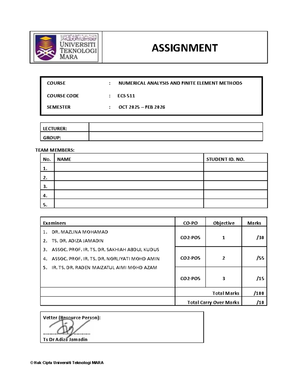 Assignment ECS511: Numerical Analysis & Finite Element Methods - Studocu