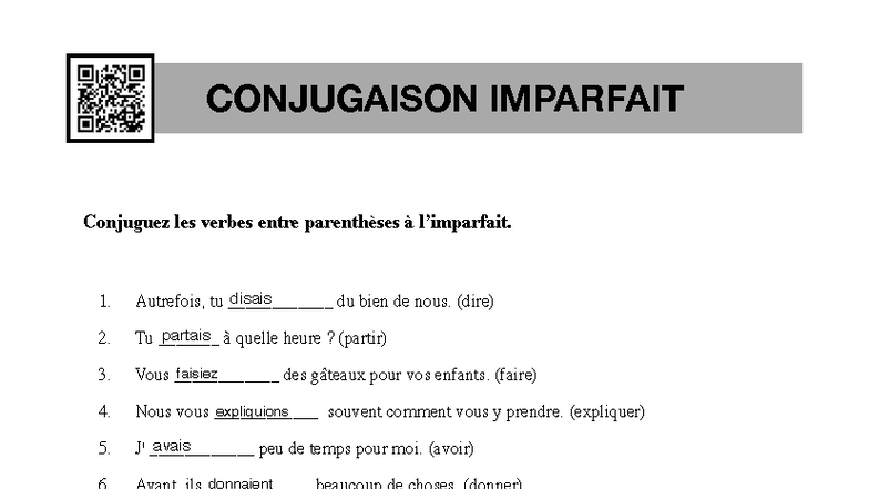 Exercices de Conjugaison à l'Imparfait - Svolti - Studocu