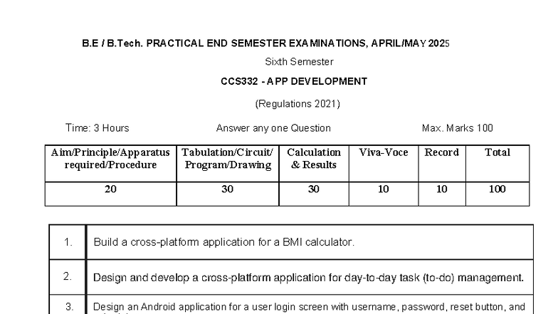 B.E B.Tech. CCS332 APP Development End Sem Exam Questions 2025 - Studocu