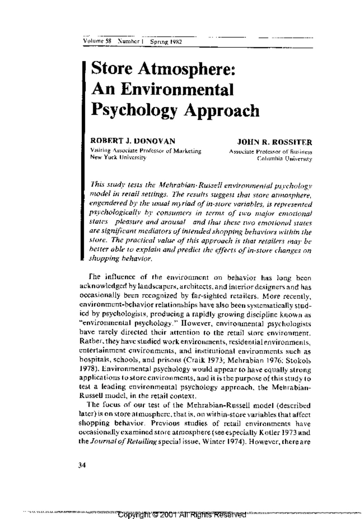 Store Atmosphere: An Environmental Psychology Study (PSY 101) - Studocu
