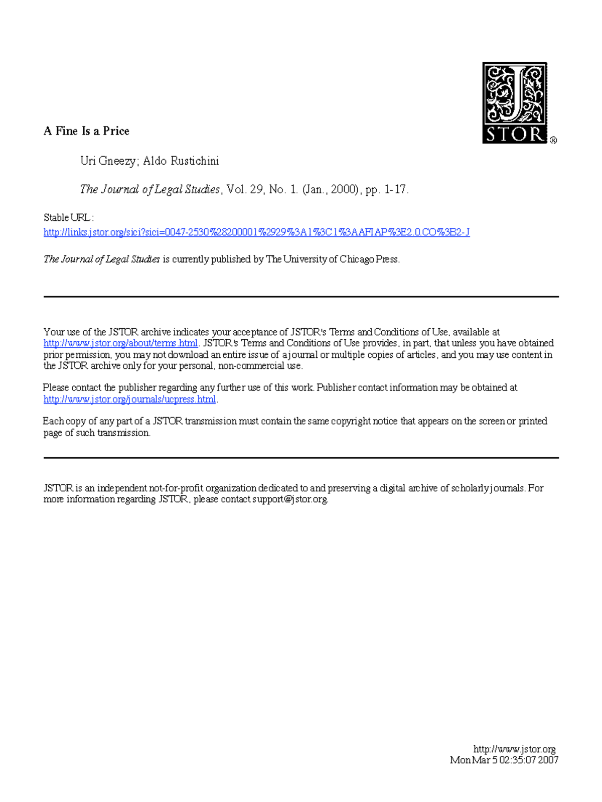 Approfondimento Rustichini A., A fine is a price - A Fine Is a Price ...