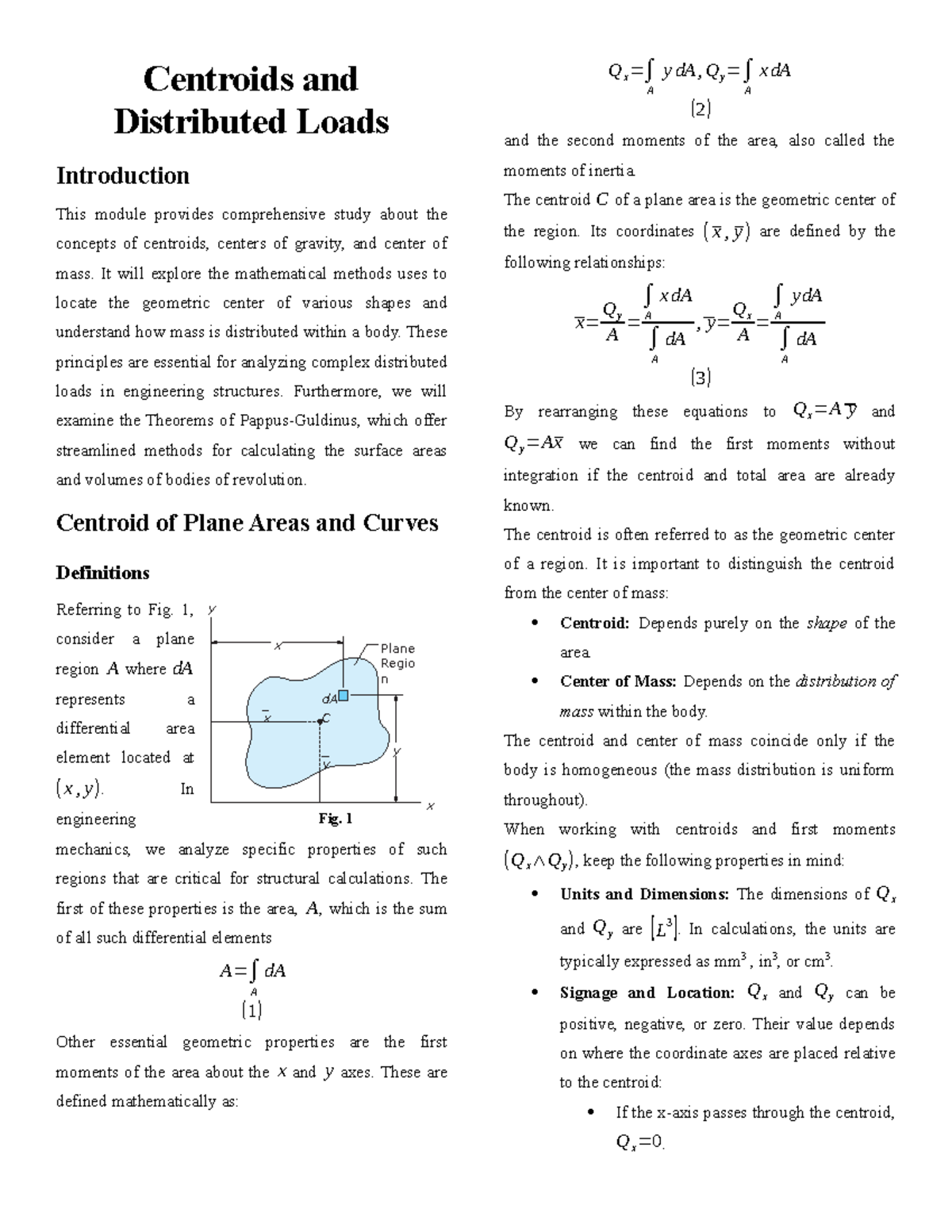 Centroids and Distributed Loads Study Module (ENG 202) - Studocu