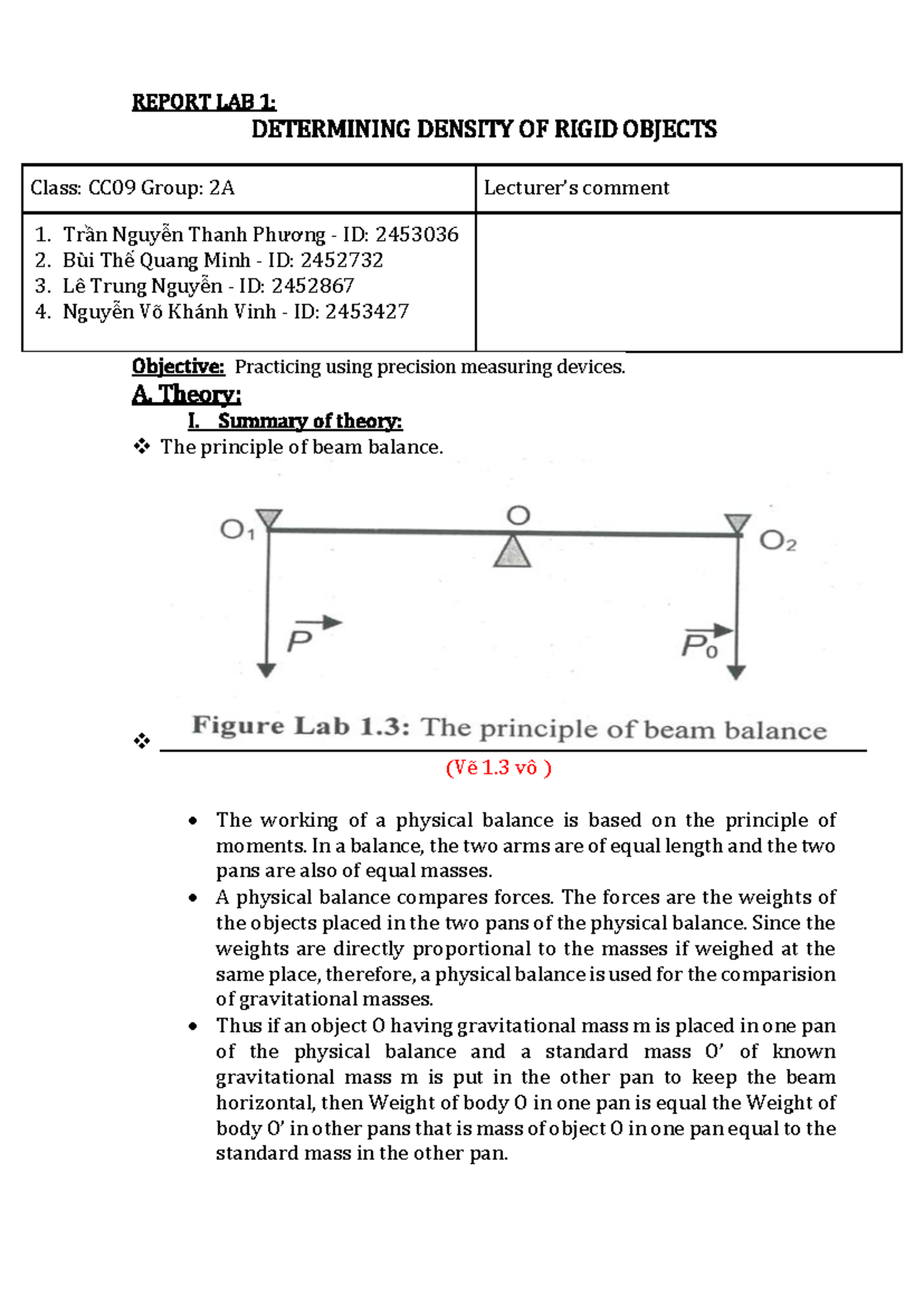 Rplab 1 - Report for lab 1 - REPORT LAB 1: DETERMINING DENSITY OF RIGID ...