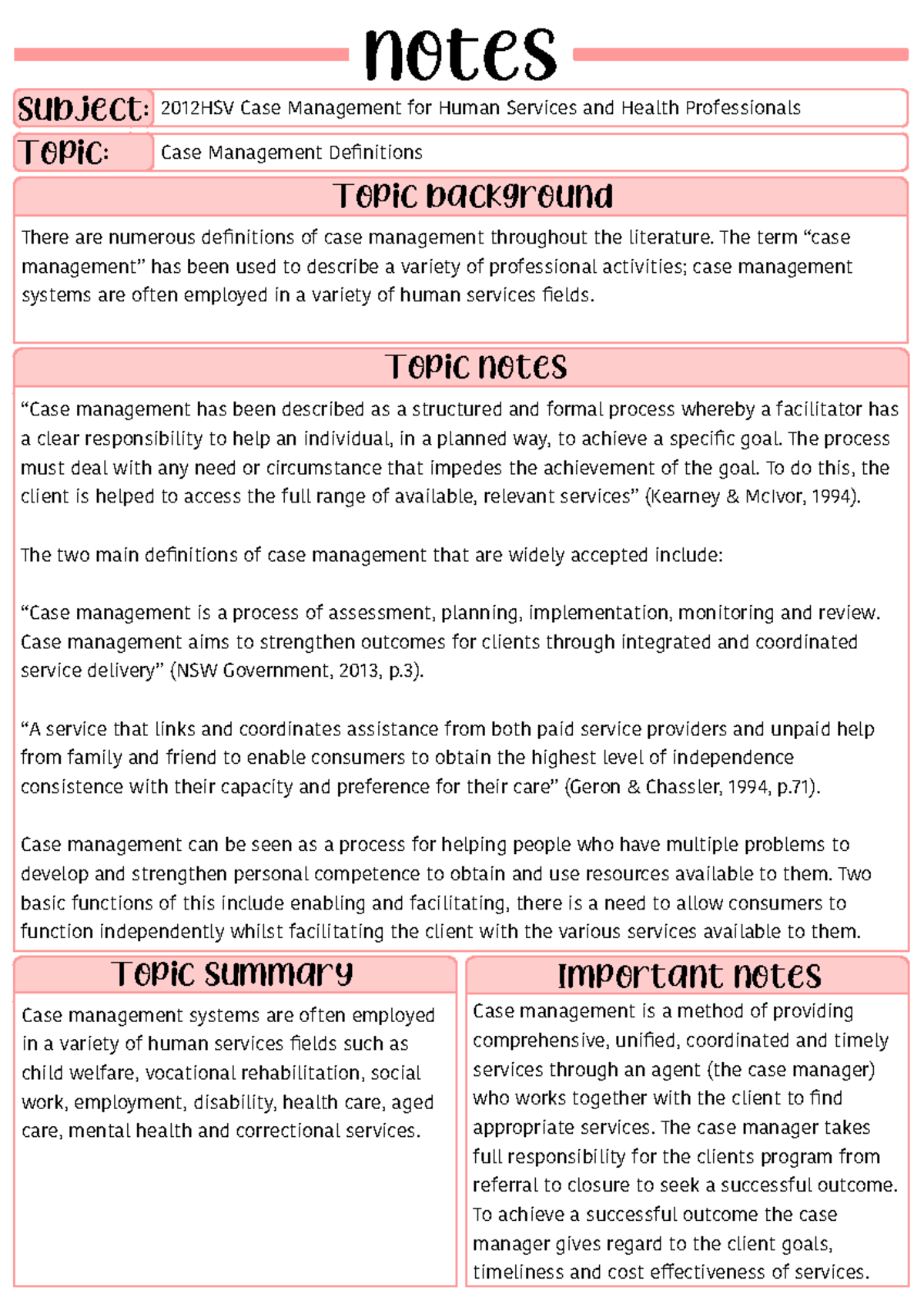 Case Management Definitions - notes Topic: Subject: Topic background ...
