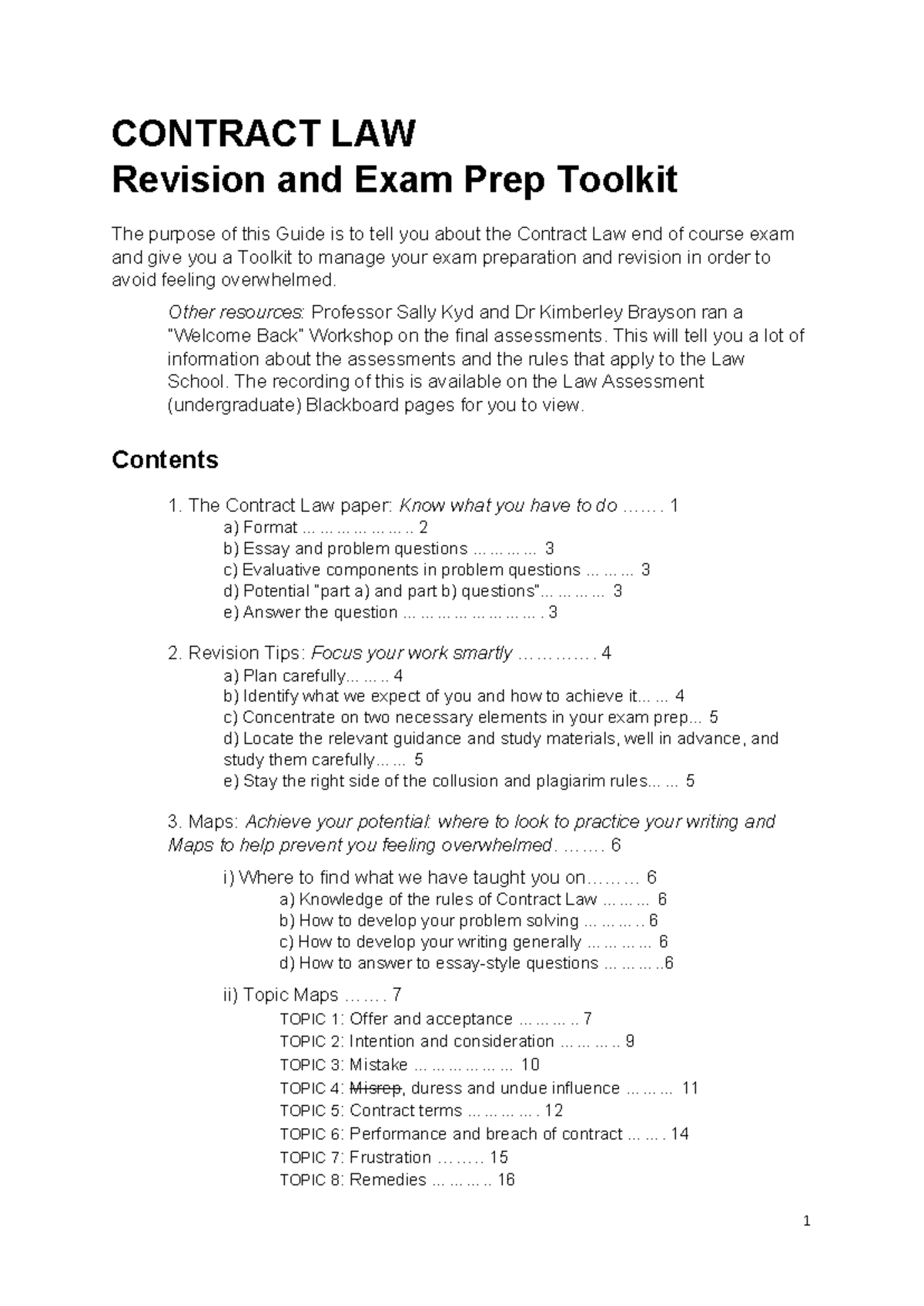 Contract Law Revision & Exam Toolkit: Preparation for End Course Exam ...