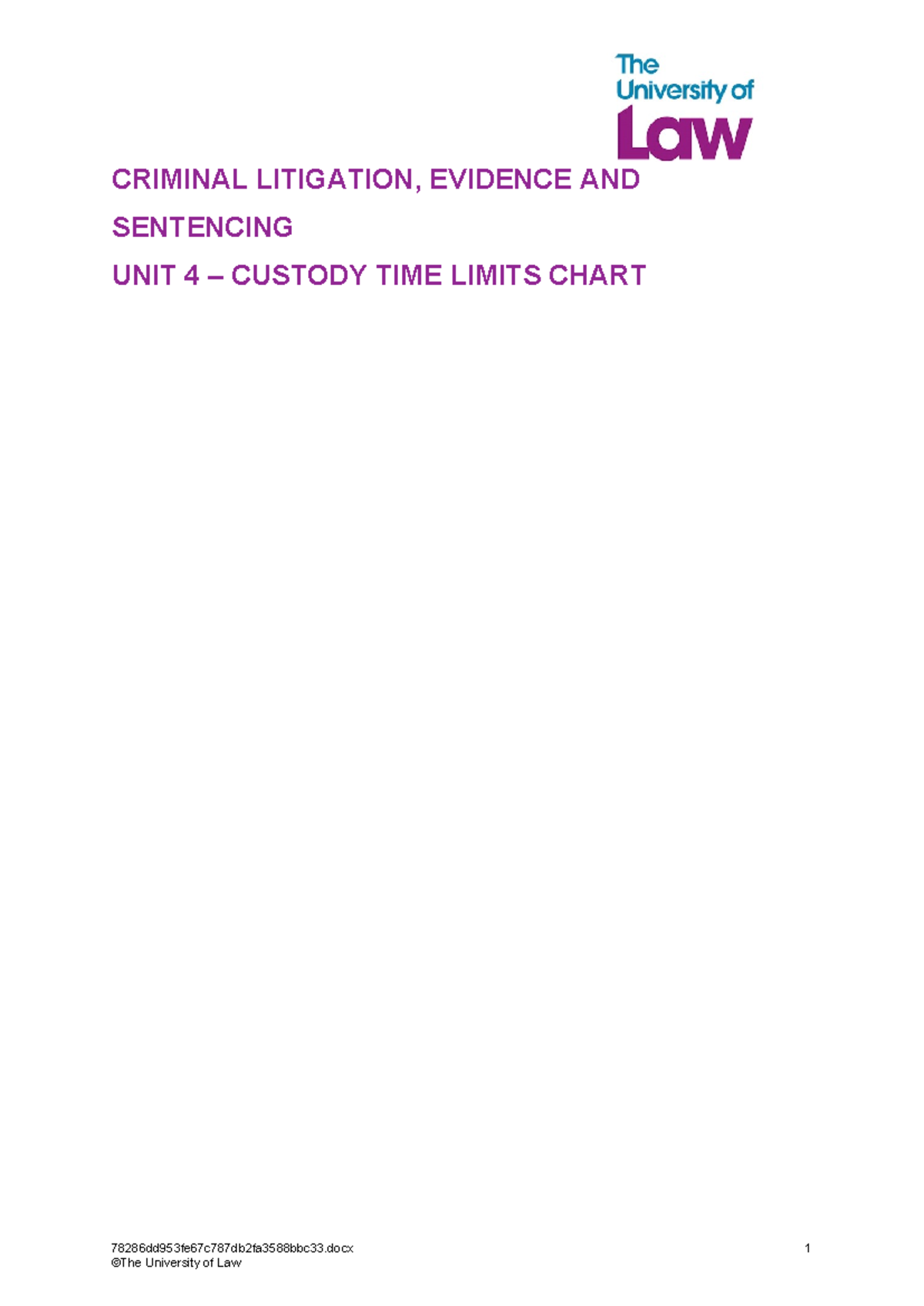 CRIMINAL LITIGATION UNIT 4: CUSTODY TIME LIMITS CHART 78286 - Studocu