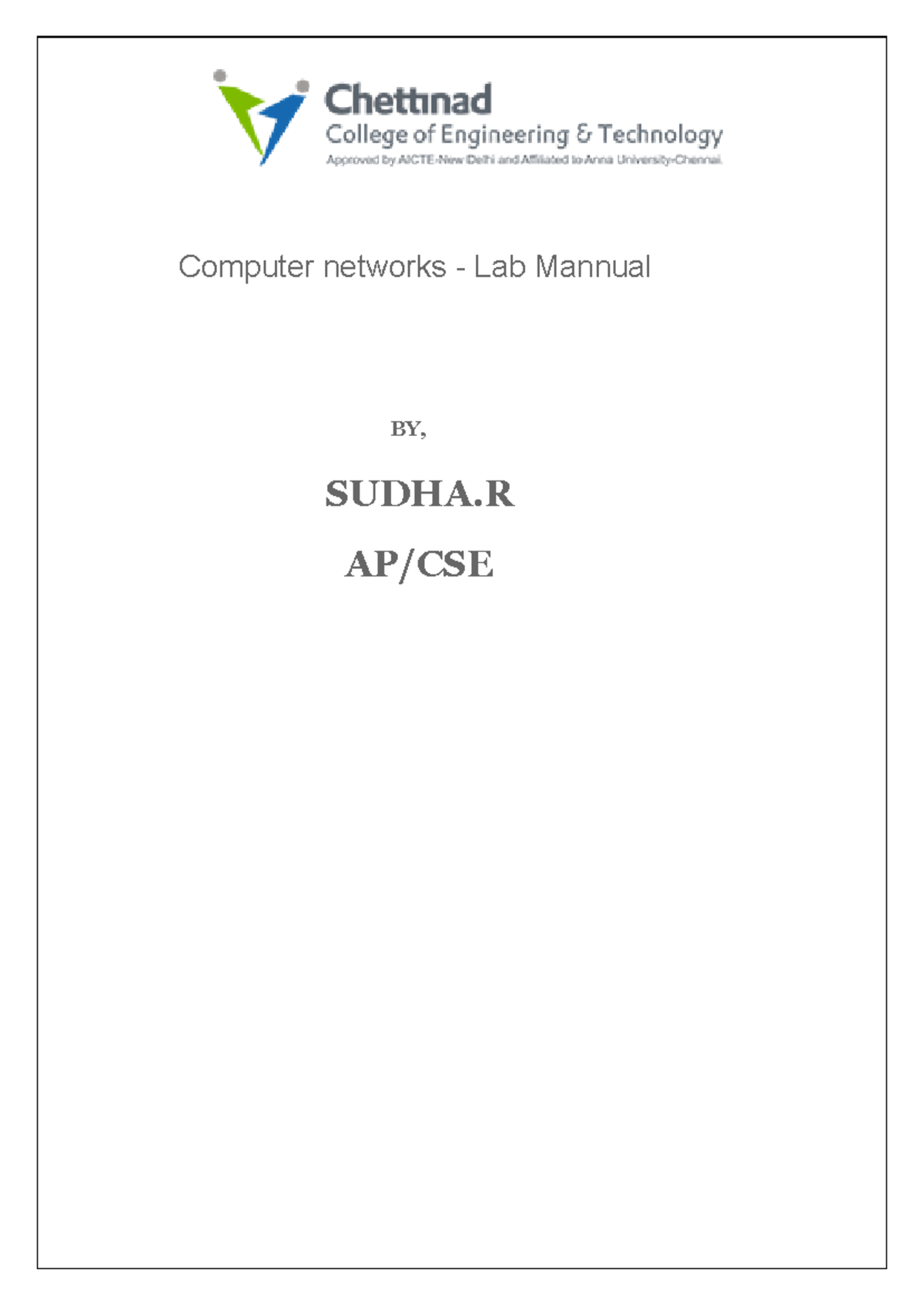 CS3591 Computer Networks Lab Manual: Concepts & Experiments - Studocu