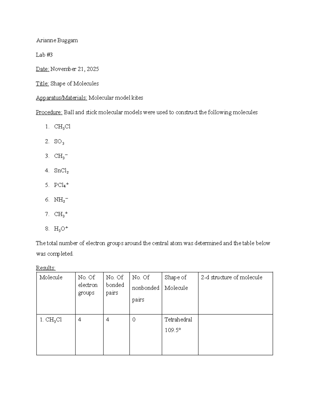 CAPE Chem Lab: VSEPR Theory & Molecular Shapes Analysis - Studocu
