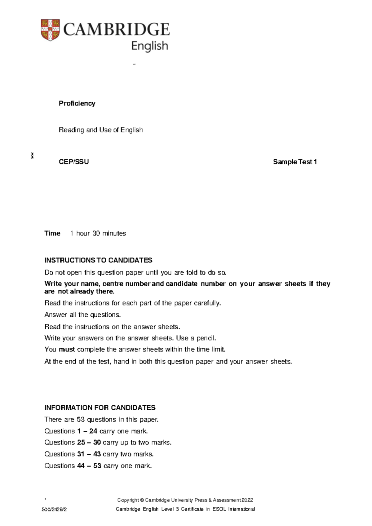 C2 Proficiency Sample Paper 1: Reading & Use of English Test - Studocu