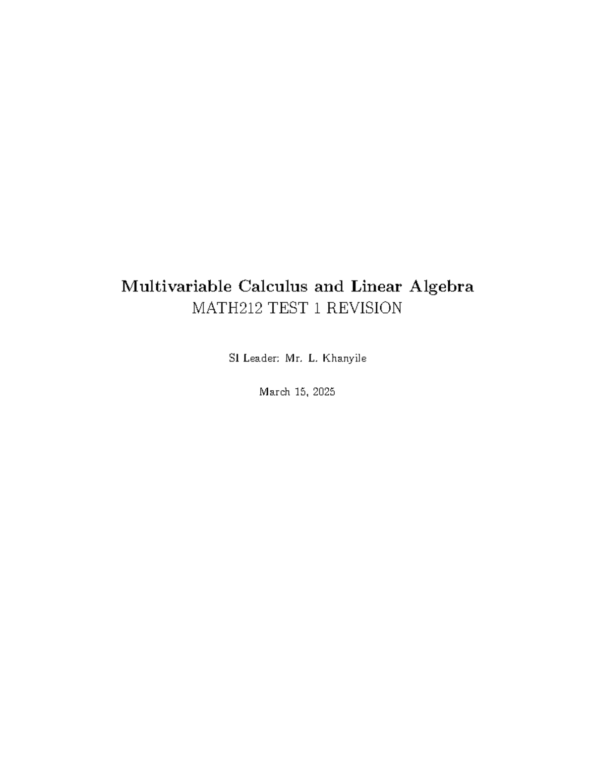 MATH212 Multivariable Calculus Test 1 Revision Notes - Studocu