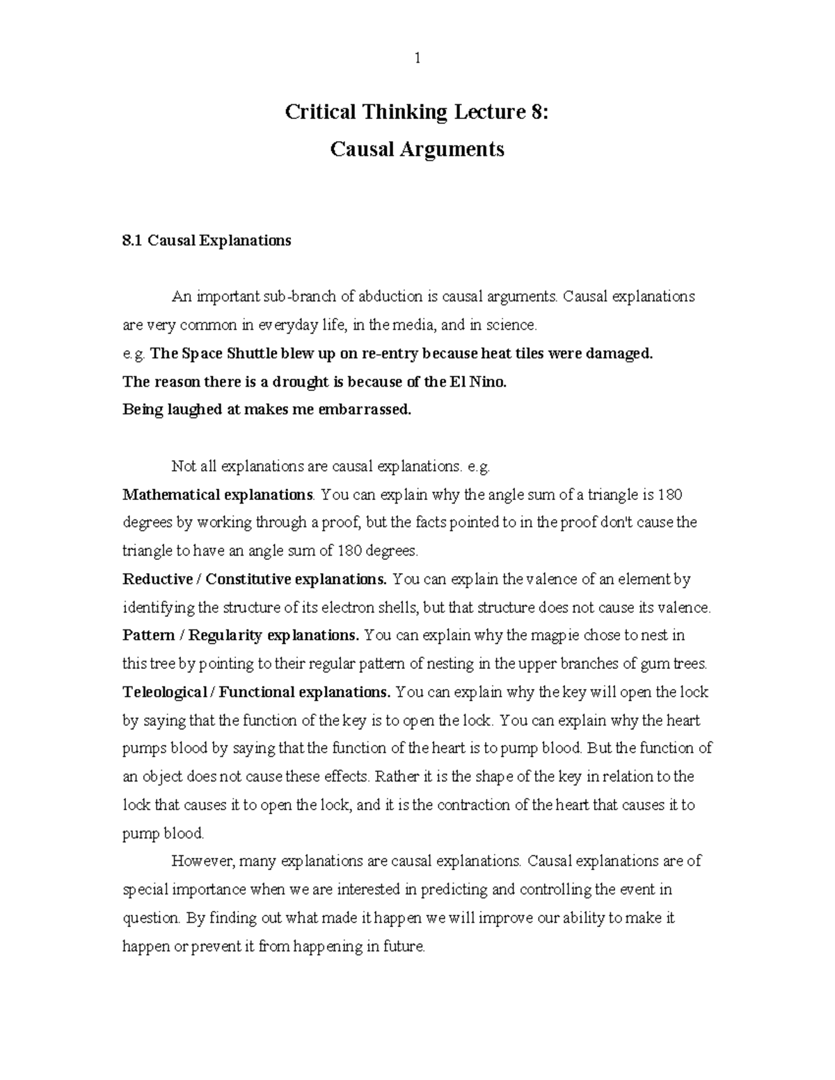 Critical Thinking Lecture 8: Understanding Causal Arguments and ...