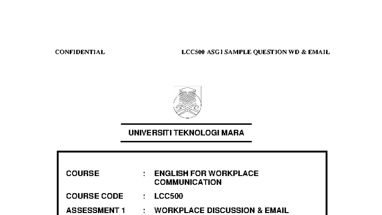 LCC500 ASG1 Sample Question: Workplace Discussion & Email - Studocu