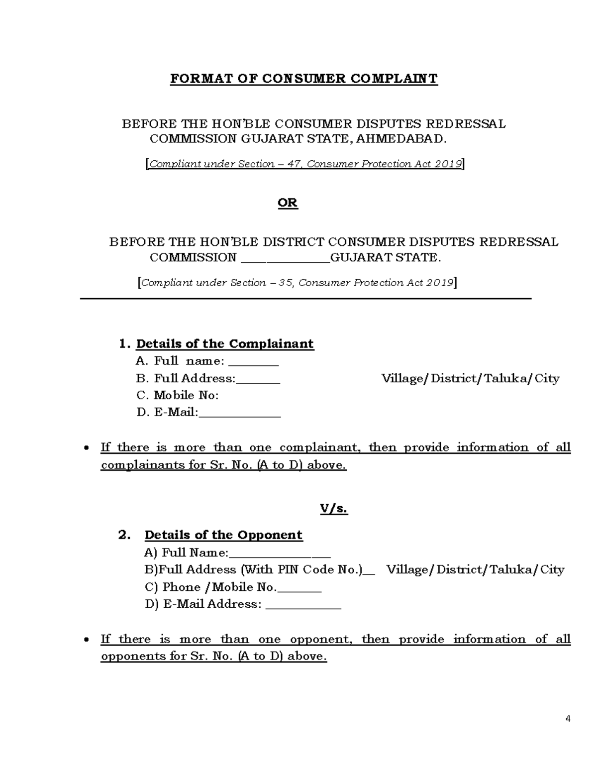 Consumer Complaint Format for Gujarat State Commission - 1-CC-Eng - Studocu