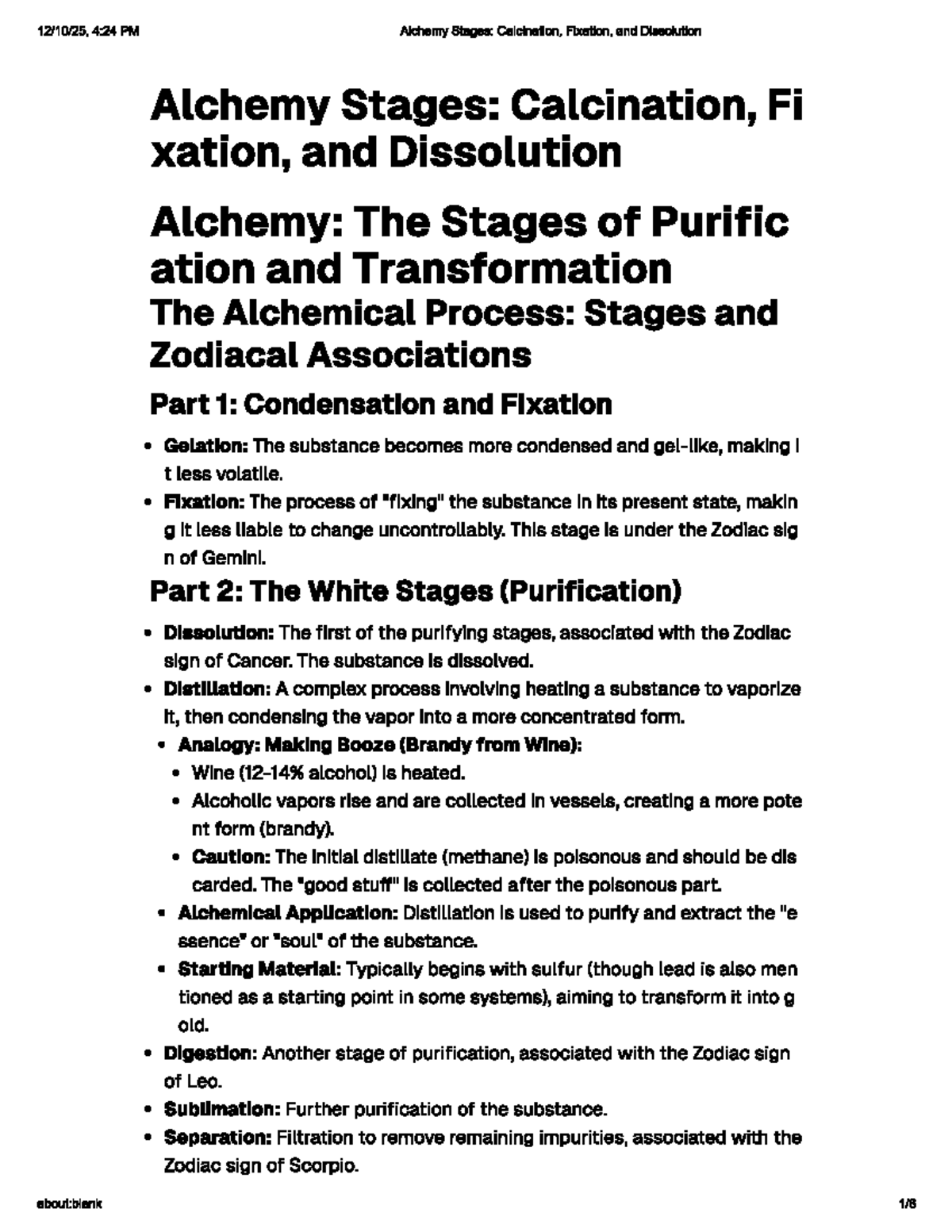 Alchemy Stages: Calcination, Fixation, and Dissolution Overview - Studocu