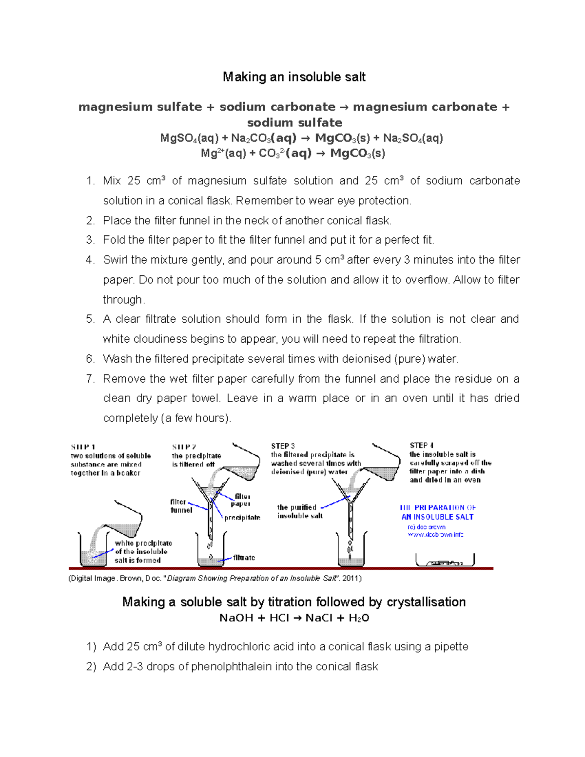 Insoluble salt - Making an insoluble salt magnesium sulfate + sodium ...