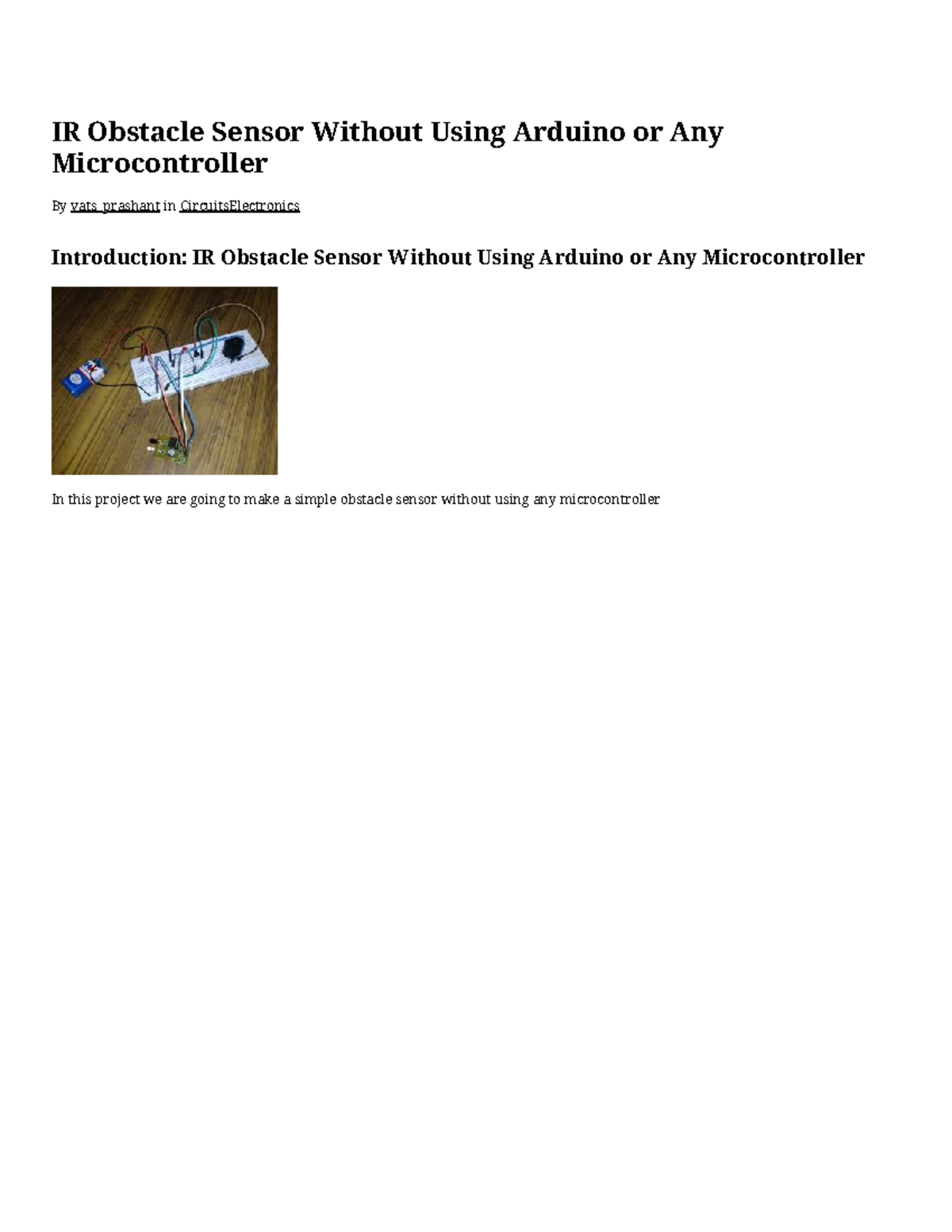 IR Obstacle Sensor Project Without Microcontroller - Step Guide - Studocu