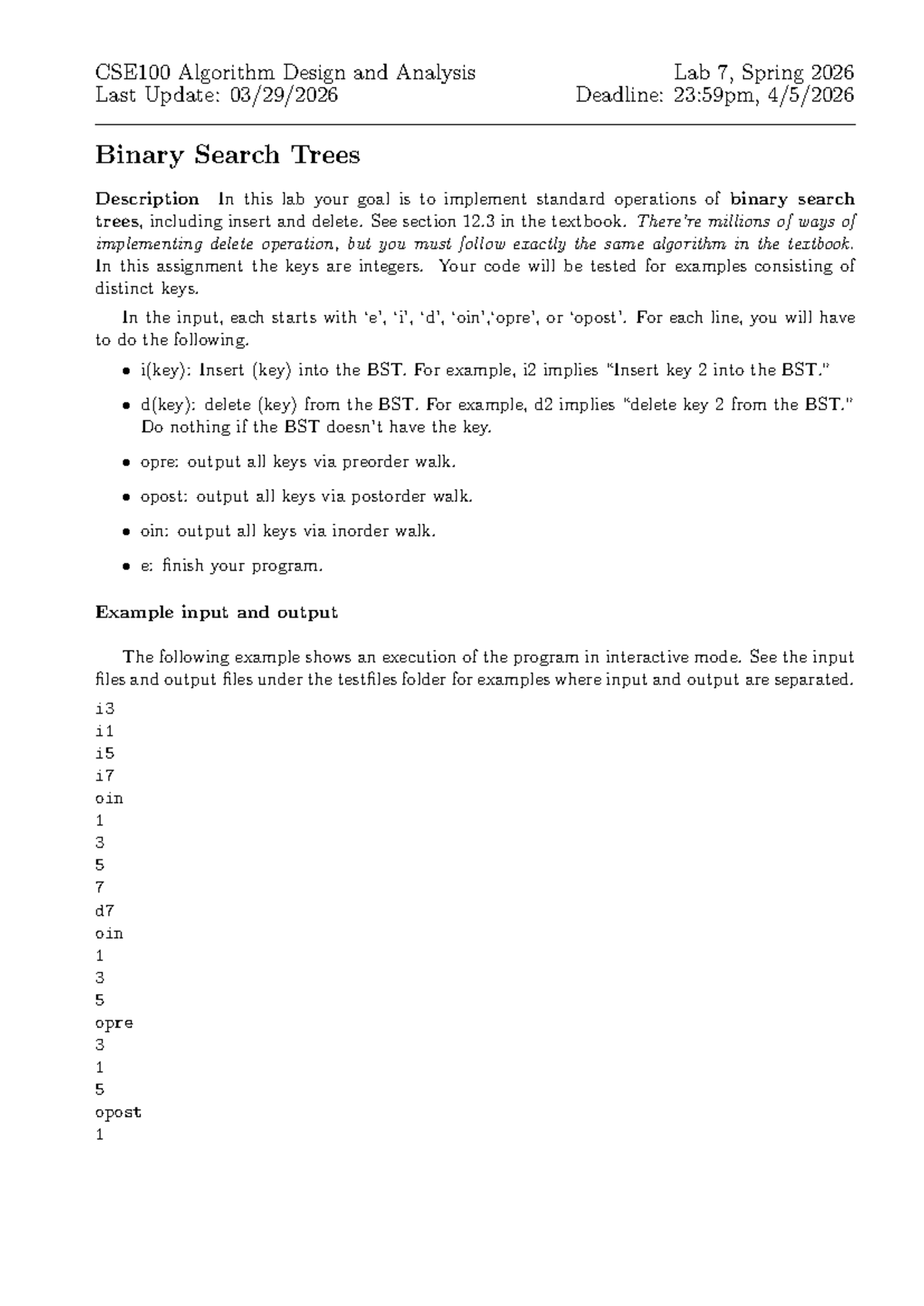 CSE100 Lab 7: Binary Search Trees Implementation Guide - Studocu