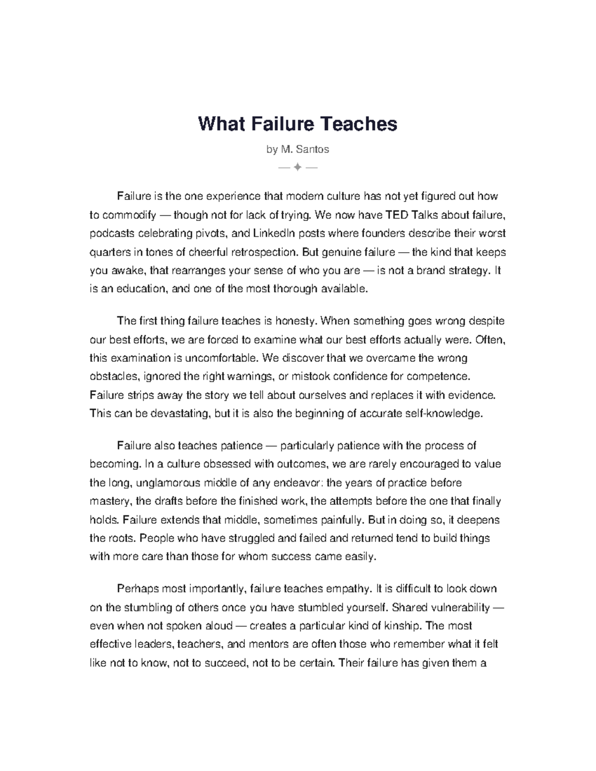 Essay 2: Lessons Learned from Failure - M. Santos - Studocu