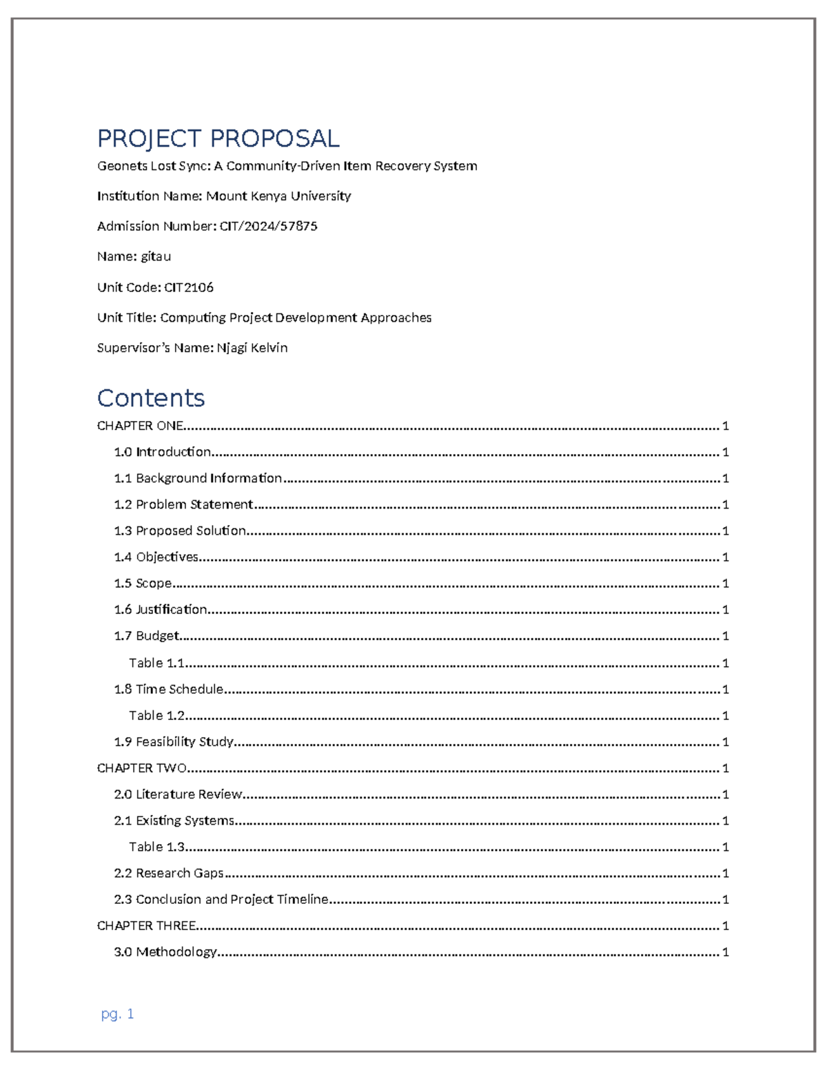 CIT2106 Project Proposal: Geonet Lost Item Recovery System - Studocu