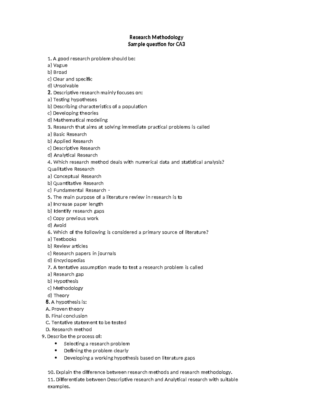 CS601 Research Methodology Sample Questions and Answers - Studocu