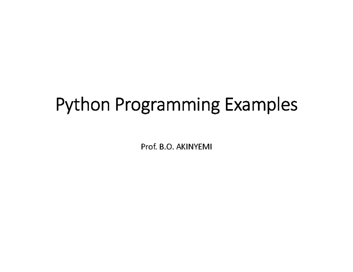 CSC201 Lecture: Python Programming Examples and Exercises - Studocu