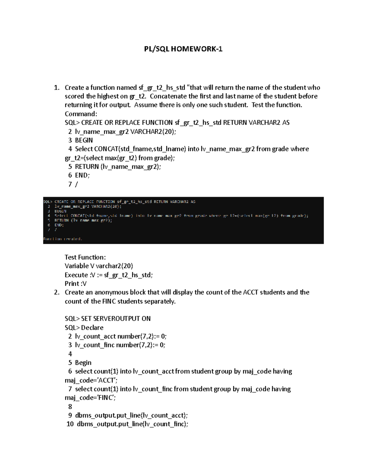 ISAM5632 c Homework 1 - Practice questions on PLSQL - PL/SQL HOMEWORK ...