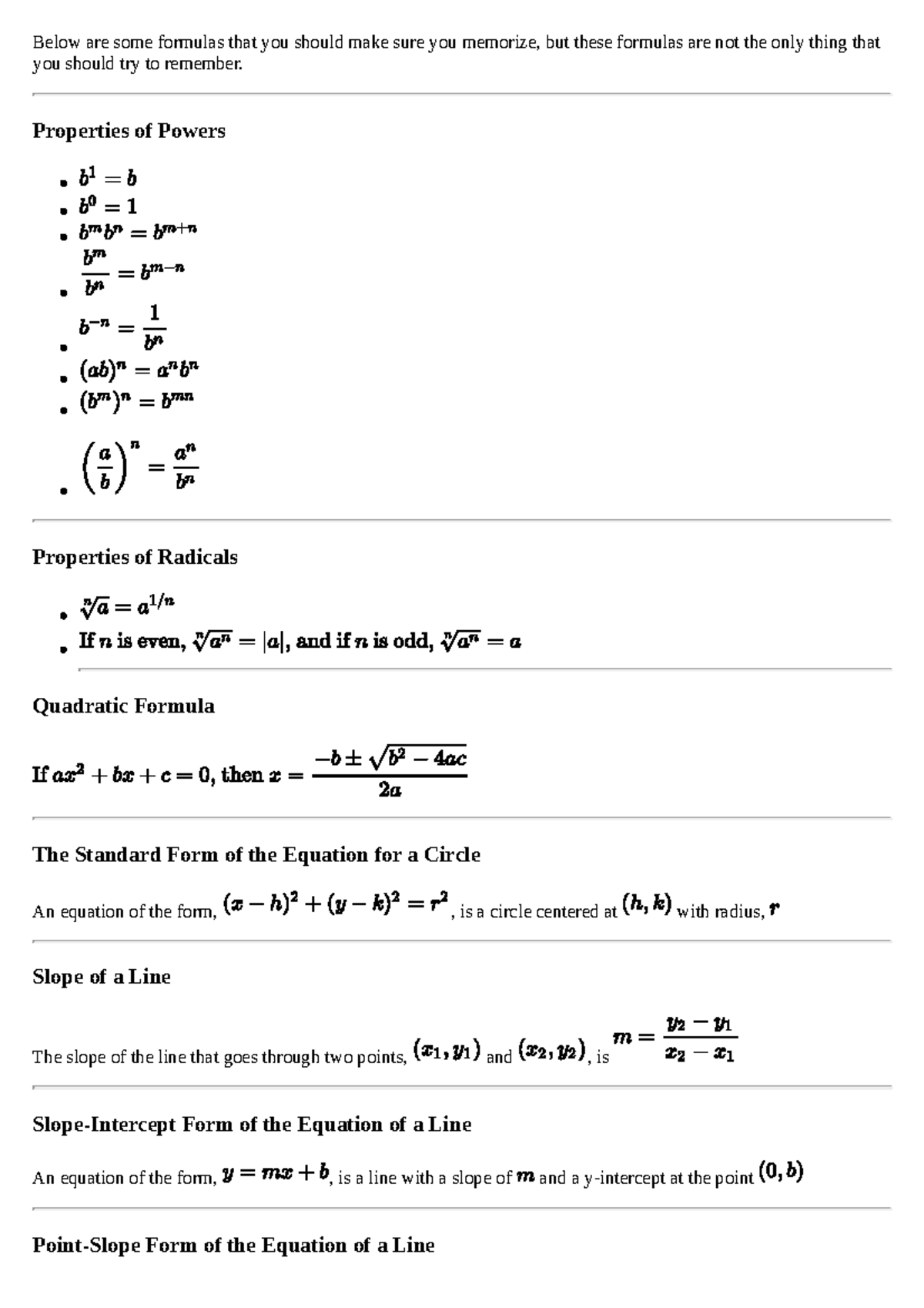 1550 Exam 1 Formulas: Key Concepts to Memorize - Studocu