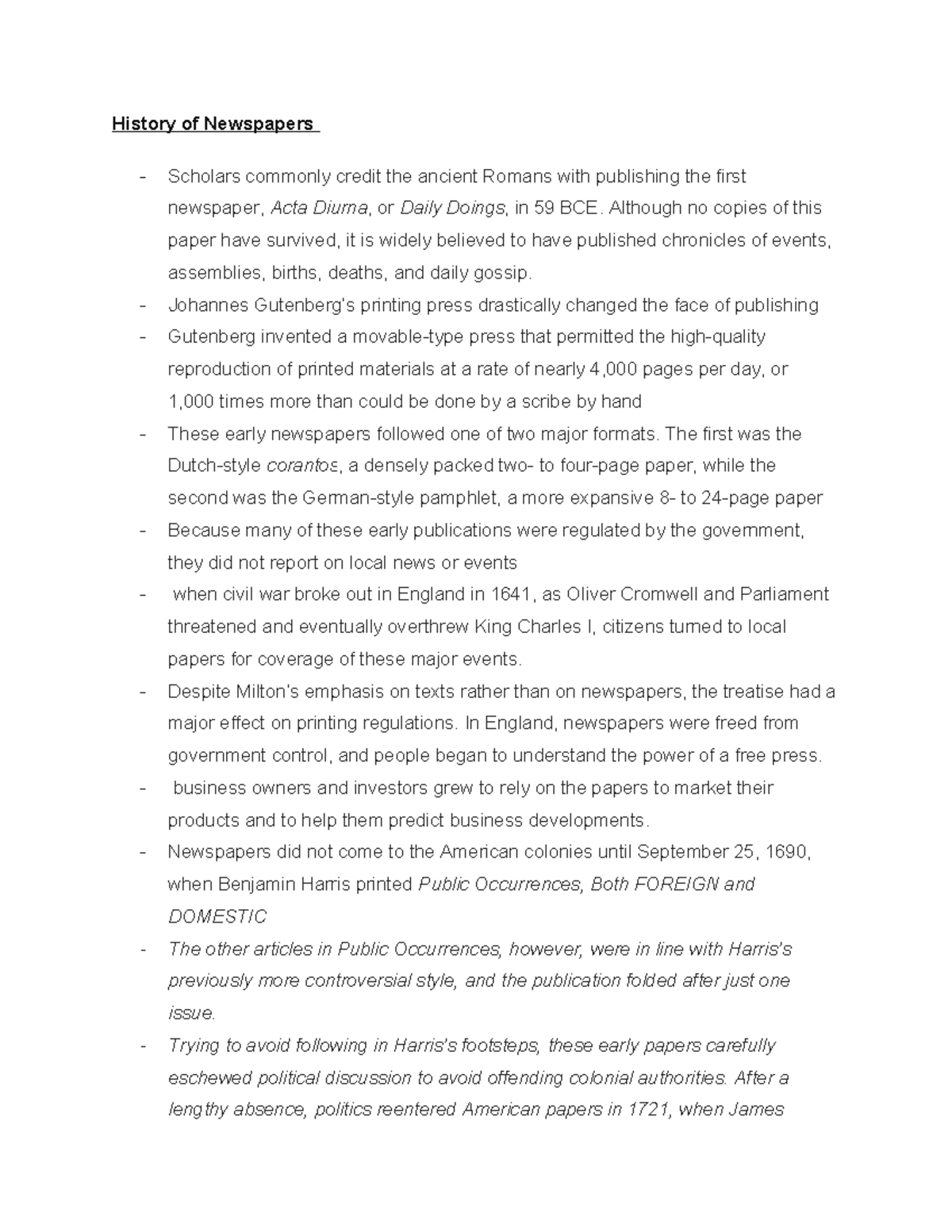 Module 5: History of Newspapers Notes and Discussion - Studocu
