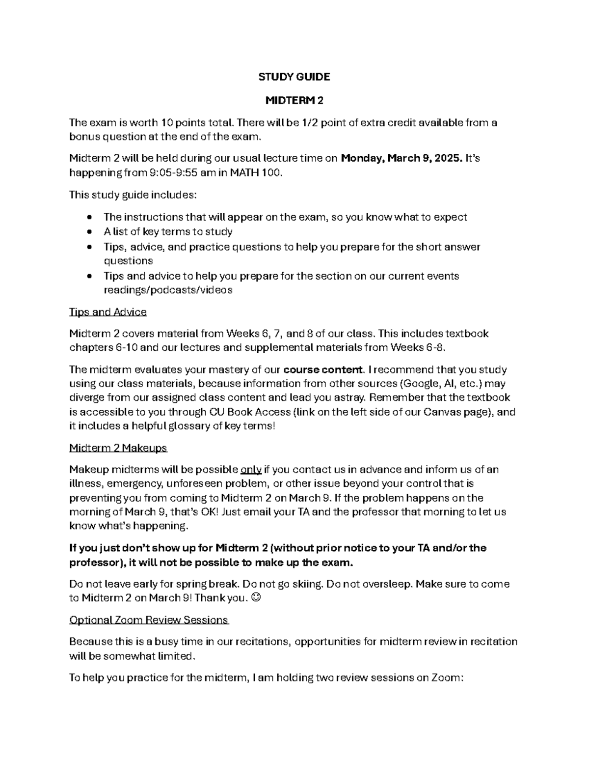 MATH 100 Midterm 2 Study Guide - Studocu