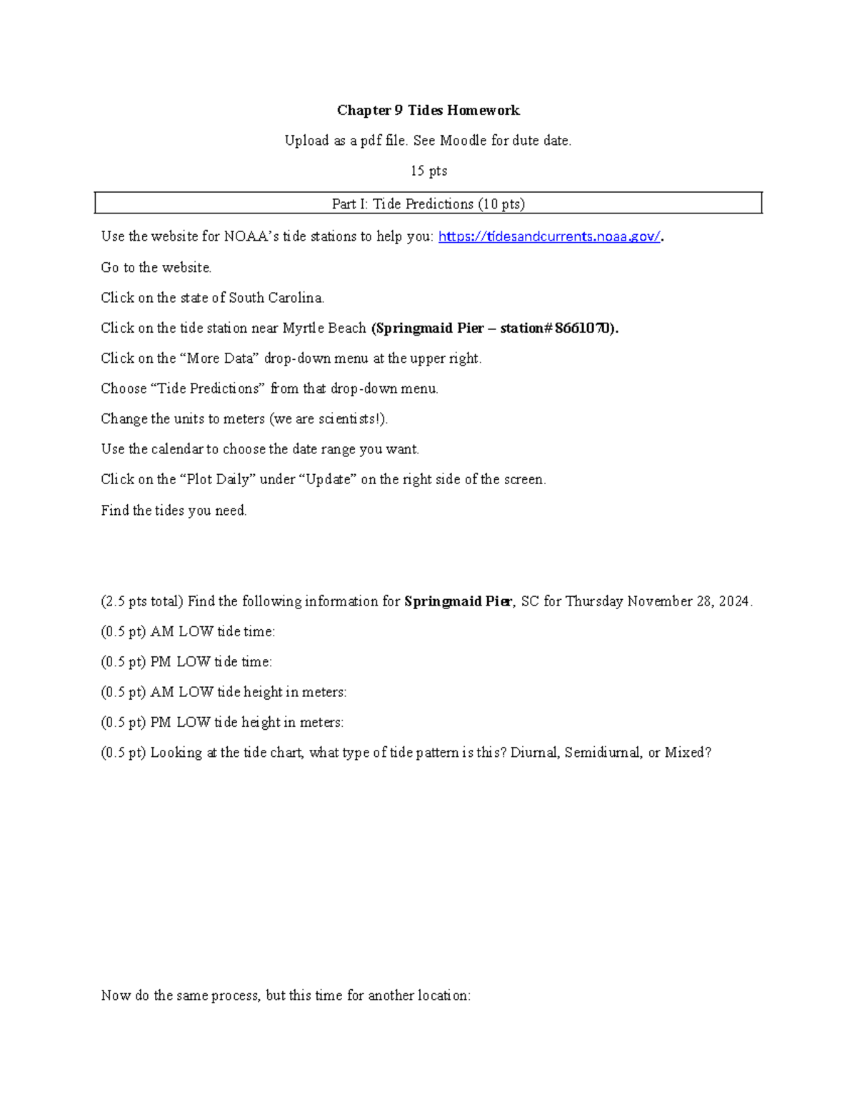 Chapter 9 Tides Homework - Tide Predictions & Organism Ecology - Studocu