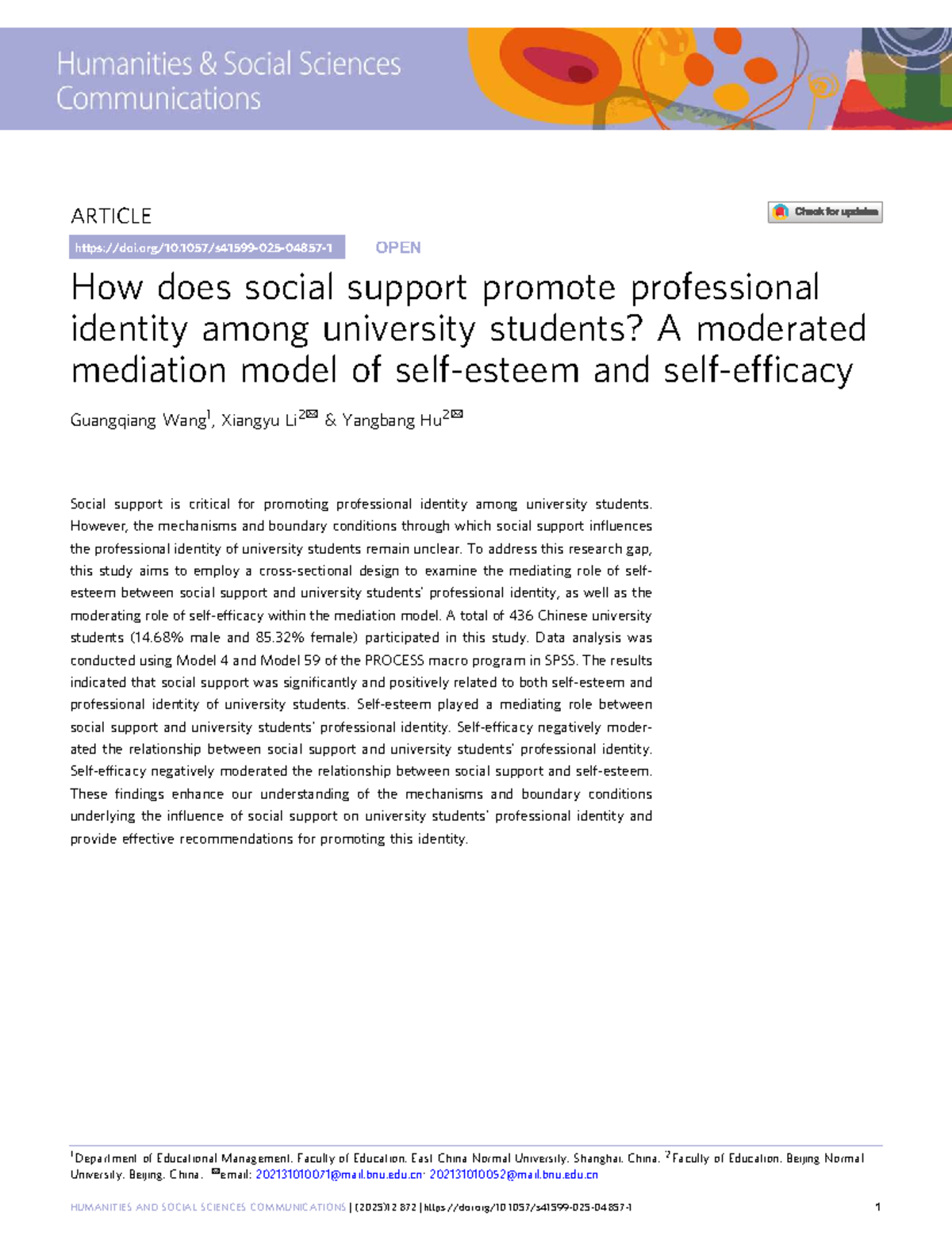 HSS 2025: The Role of Social Support in Shaping University Students ...