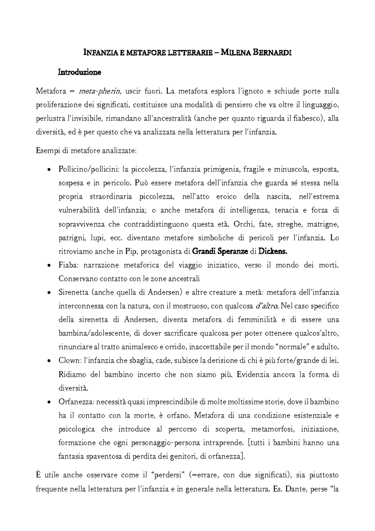 INFANZIA E METAFORE LETTERARIE: ANALISI E RIFLESSIONI (INF 101) - Studocu