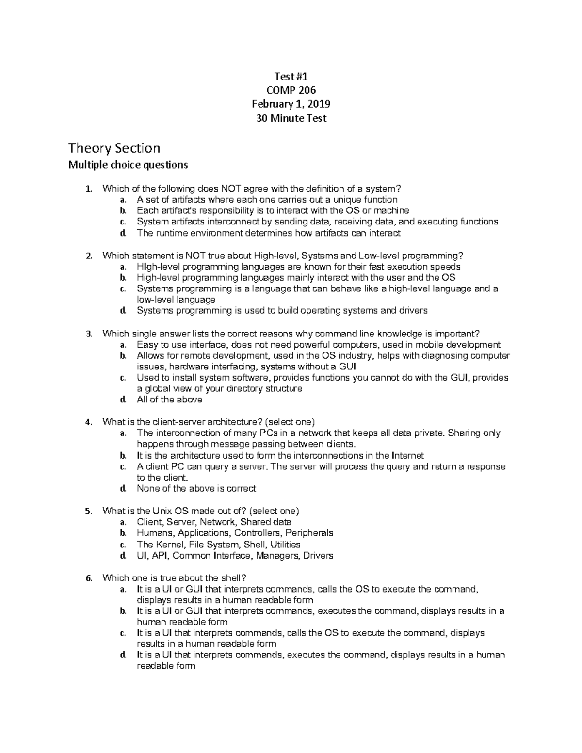 COMP 206 Test 1 Practice Questions and Answers - Studocu