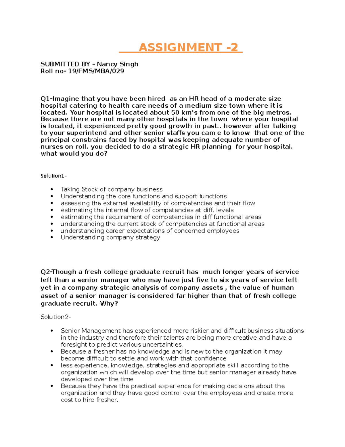 MPRS Assignment 2: Strategic HR Planning in Healthcare Management - Studocu