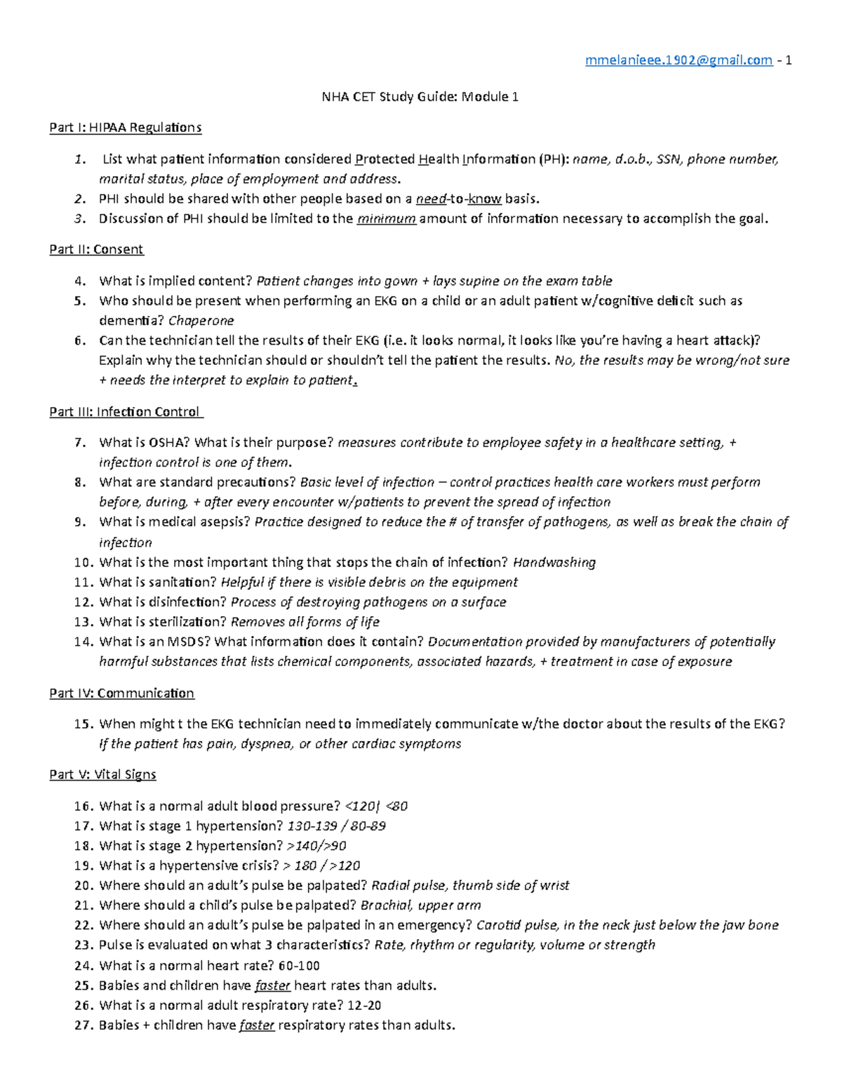 NHA CET Study Guide: Module 1 - HIPAA & EKG Fundamentals - Studocu