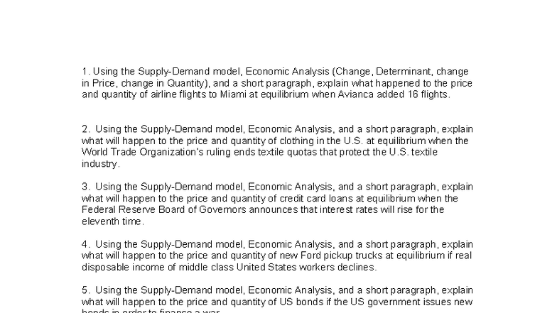 Supply & Demand HW: Economic Analysis of Price & Quantity Changes - Studocu