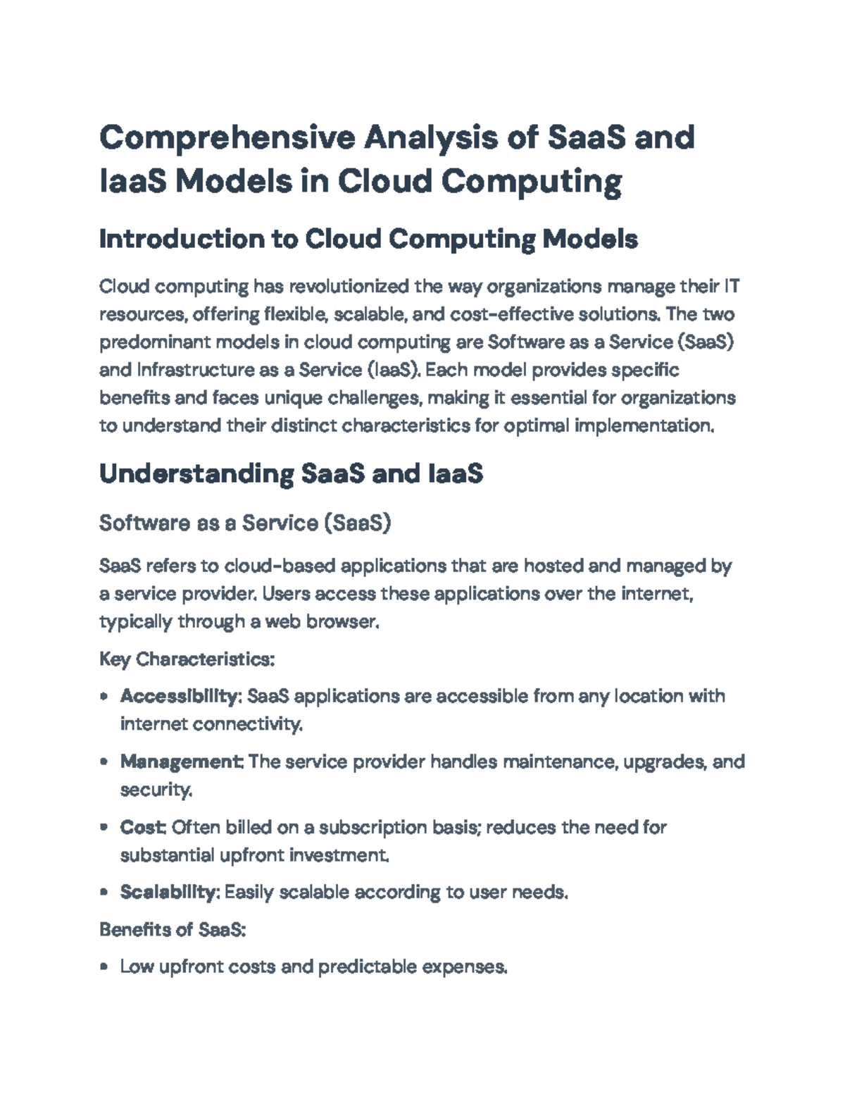 Comprehensive Analysis of SaaS and IaaS Models in Cloud Computing ...