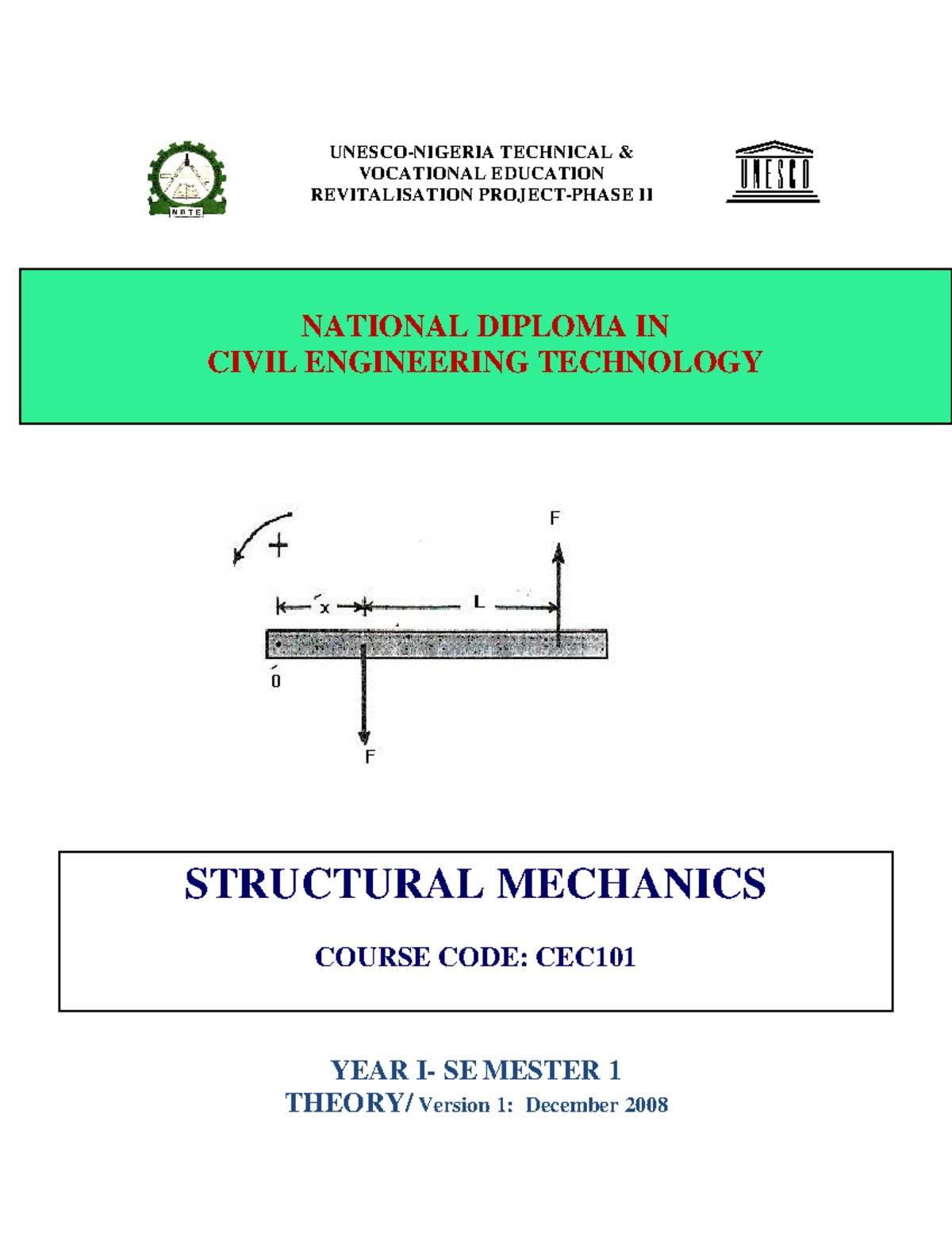 CIVIL ENGR. TECH. CEC 101: STRUCTURAL MECHANICS LECTURE NOTES - Studocu