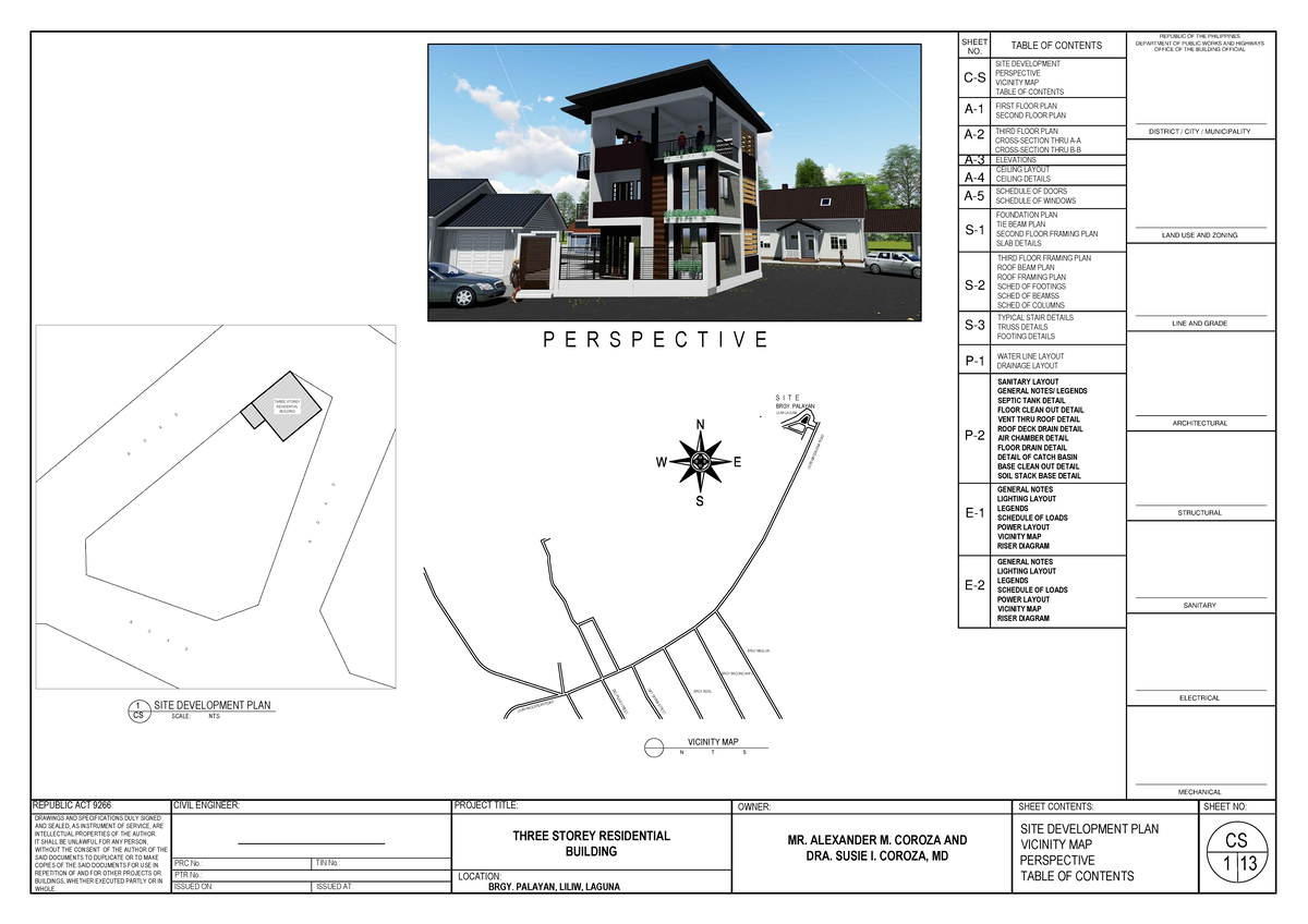 1-CS - Three Storey Residential Building Plan and Specifications - Studocu