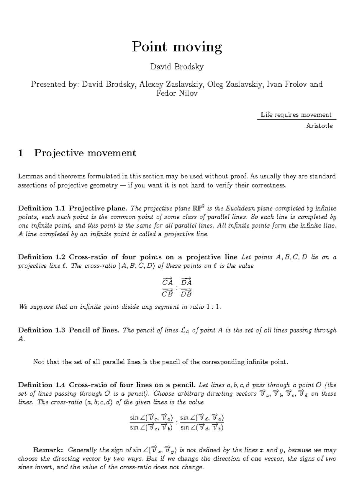 Projective Movement in Geometry: Insights and Theorems (MATH 401) - Studocu