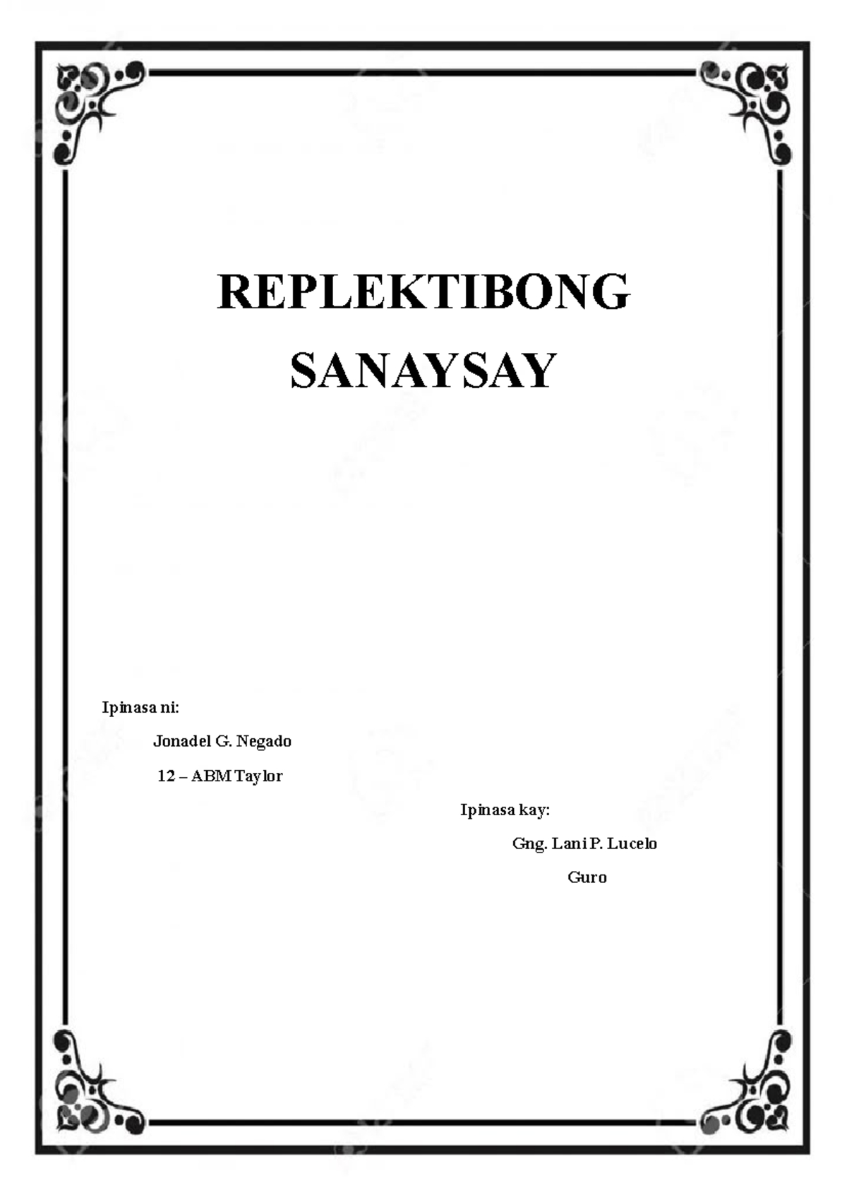 FIL 0 - Replektibong Sanaysay sa Maagang Pagbubuntis - Studocu