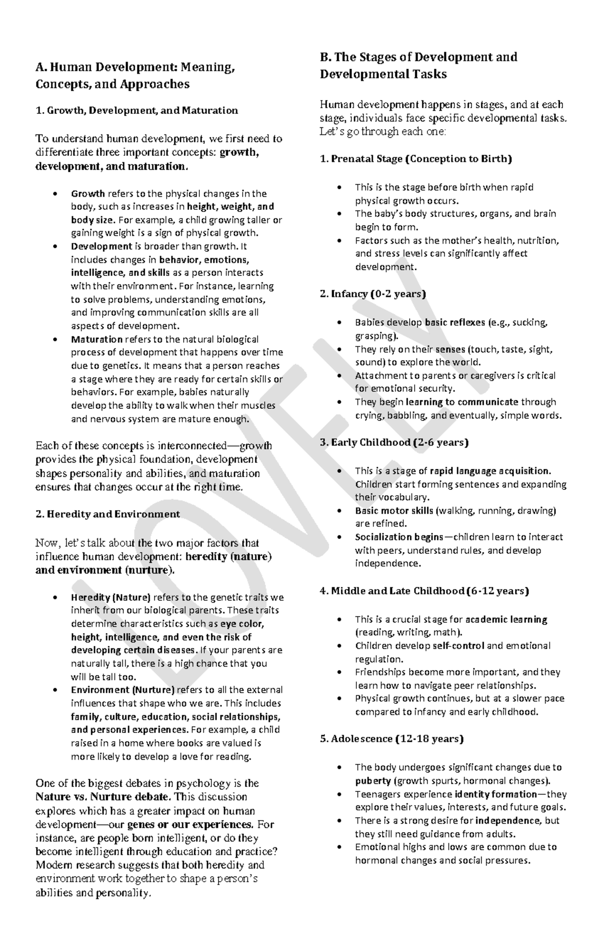 ProfEd 101: Comprehensive Notes on Human Development Concepts - Studocu
