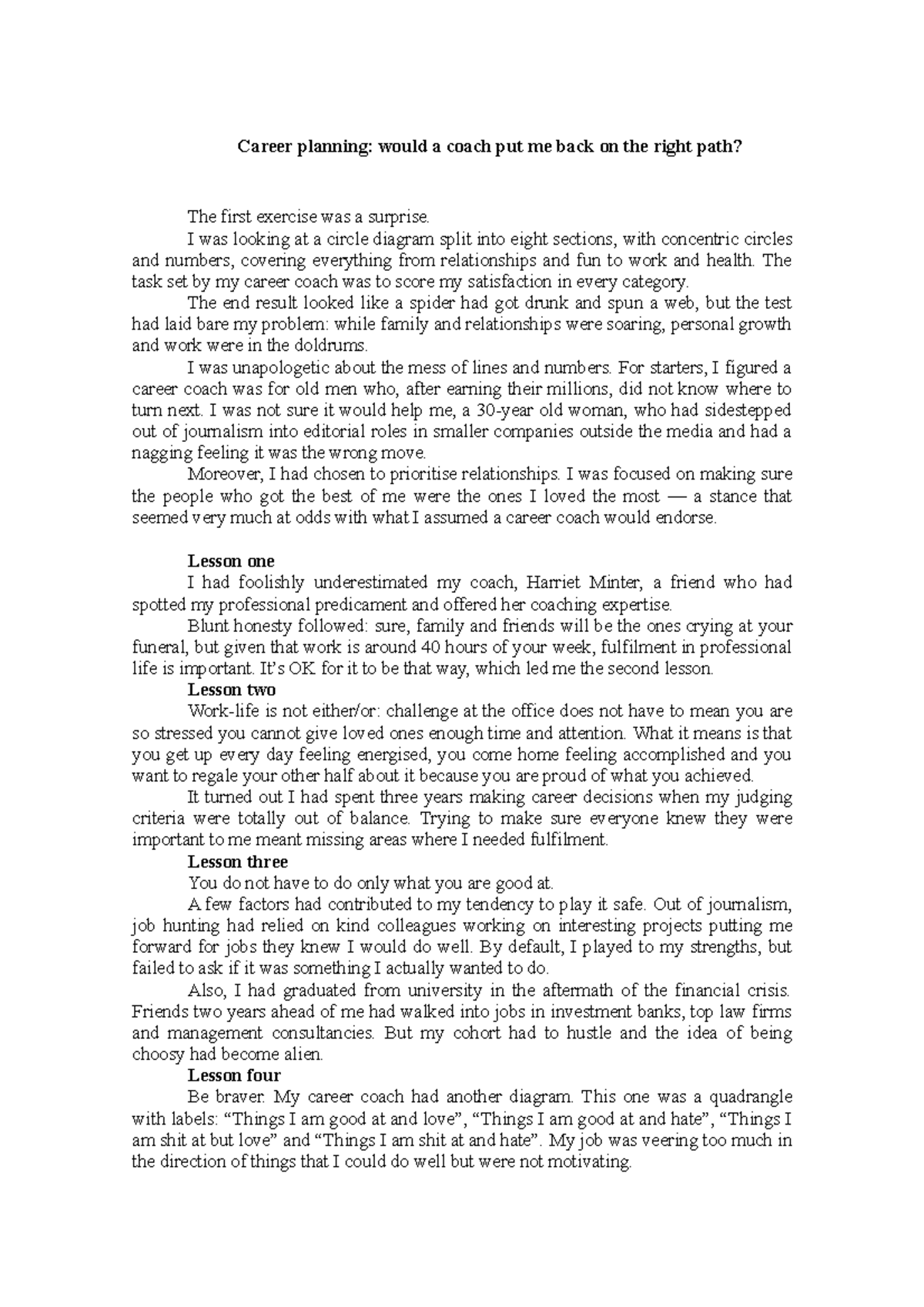 Career planning coach: right path - Reading Exercise - Career planning ...