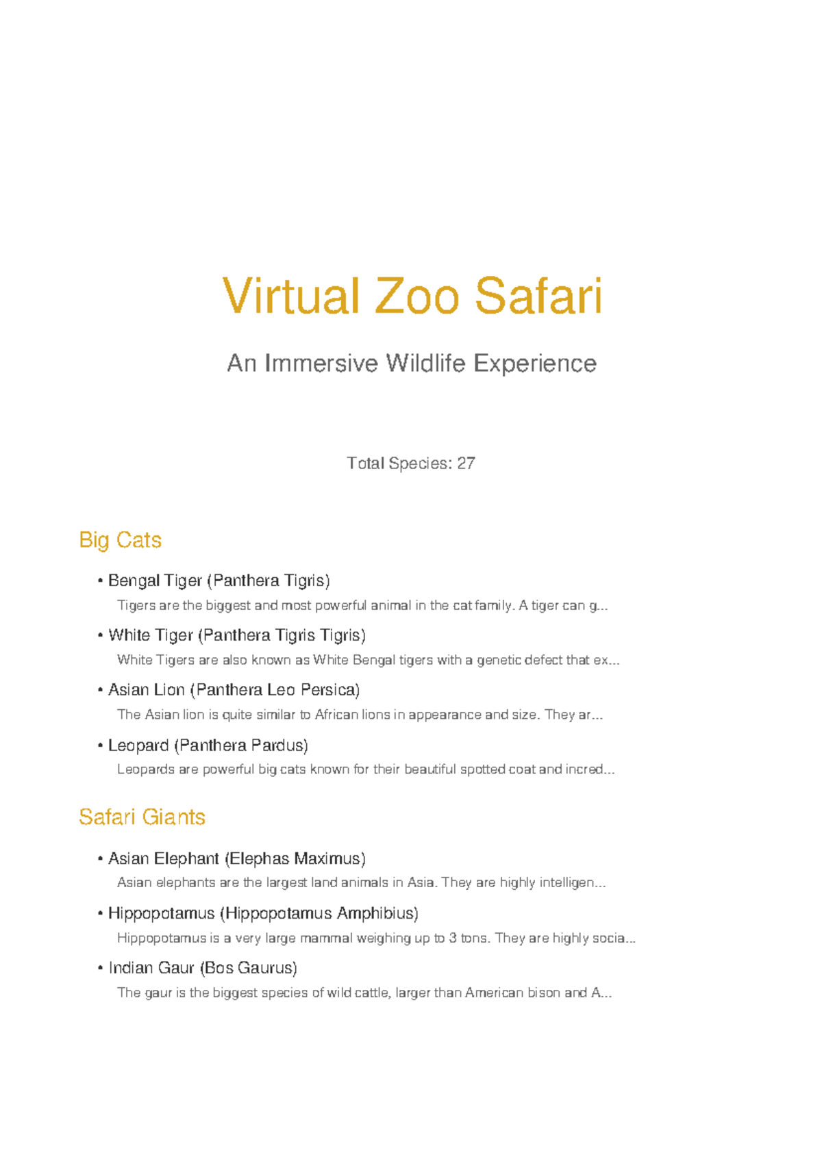 Virtual Zoo Safari: An Immersive Wildlife Experience - Studocu